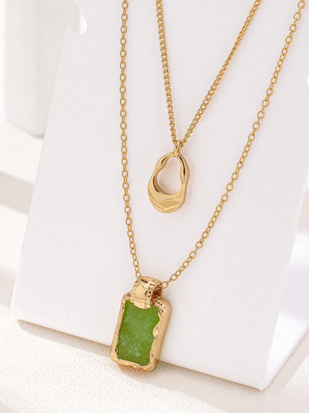 Layered Geometric Pendant Tag Necklace for Women – Trendy Multi-Layer Chain for Daily, Party & Casual Outfits