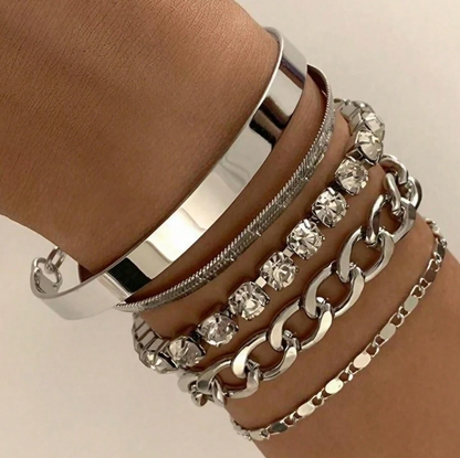 5pcs Bohemian Golden Bracelet Set | Beaded & Layered Bangles | Trendy Summer Party Jewelry