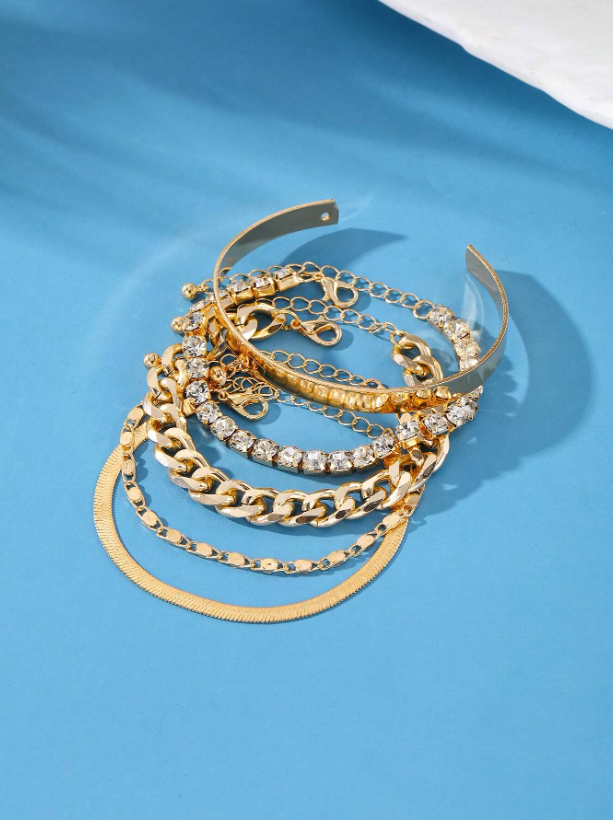 5pcs Bohemian Golden Bracelet Set | Beaded & Layered Bangles | Trendy Summer Party Jewelry