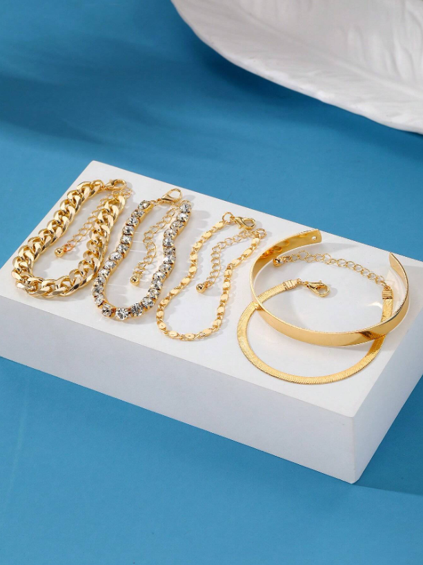 5pcs Bohemian Golden Bracelet Set | Beaded & Layered Bangles | Trendy Summer Party Jewelry