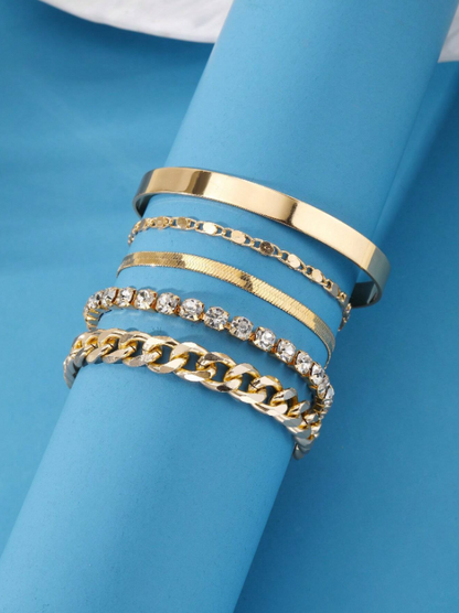 5pcs Bohemian Golden Bracelet Set | Beaded & Layered Bangles | Trendy Summer Party Jewelry