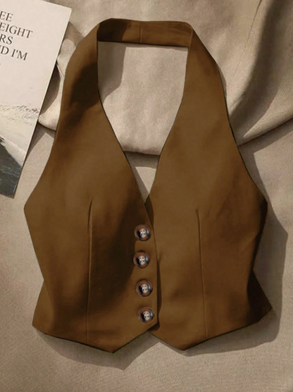 Front Button Backless Halter