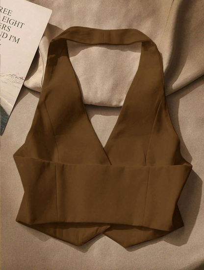 Front Button Backless Halter