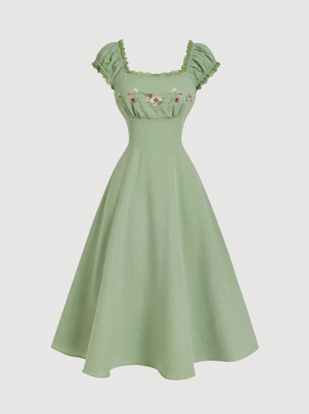 Vintage Lace Embroidered Midi Dress