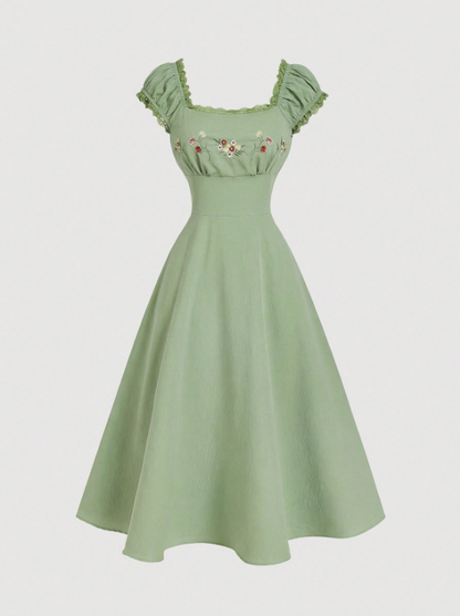 Vintage Lace Embroidered Midi Dress
