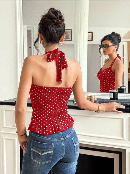 Polka Dot Bow Halter Top