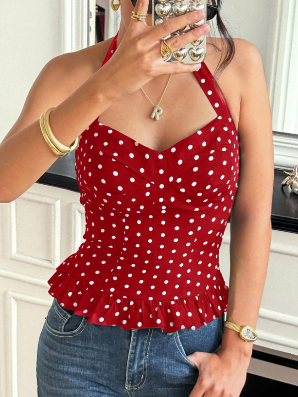 Polka Dot Bow Halter Top