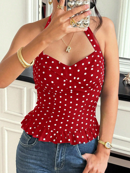 Polka Dot Bow Halter Top