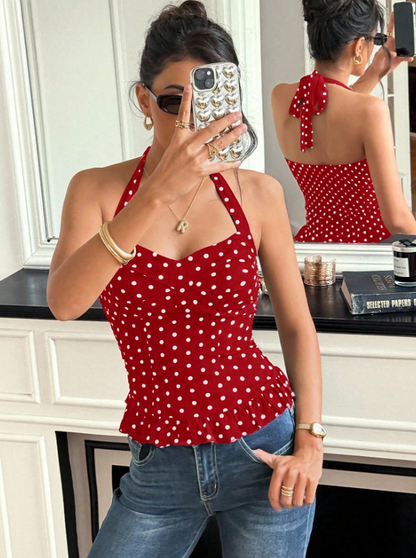 Polka Dot Bow Halter Top