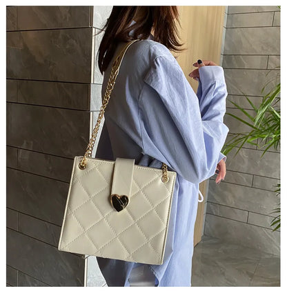 Soft PU Leather Shoulder Bag – Stylish Lock Handle, Solid Color, Casual Daily Tote