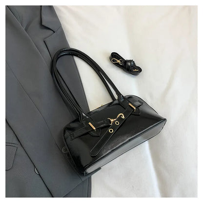 Retro PU Leather Shoulder Bag – Large Capacity Underarm Bowling Style Handbag