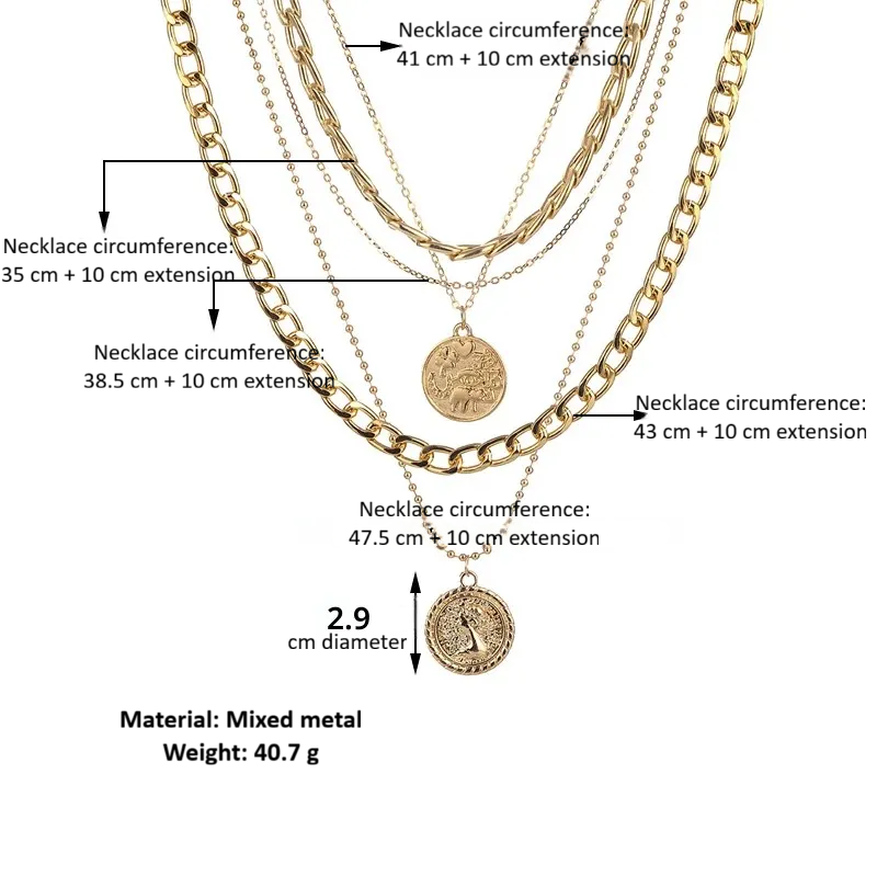 Gold-Tone Multi-Layer Chunky & Dainty Chain Necklace with Vintage Coin Pendants – Unisex Statement Jewelry