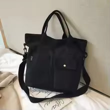Canvas Shoulder Tote Bag – Solid Color Casual Satchel in Crossbody style