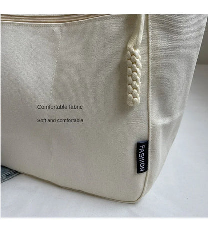 Large Capacity Canvas Tote Bag – Zipper Closure Shoulder Handbag, Soft Unisex Travel & Daily Carry Bag