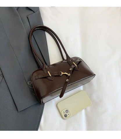 Retro PU Leather Shoulder Bag – Large Capacity Underarm Bowling Style Handbag