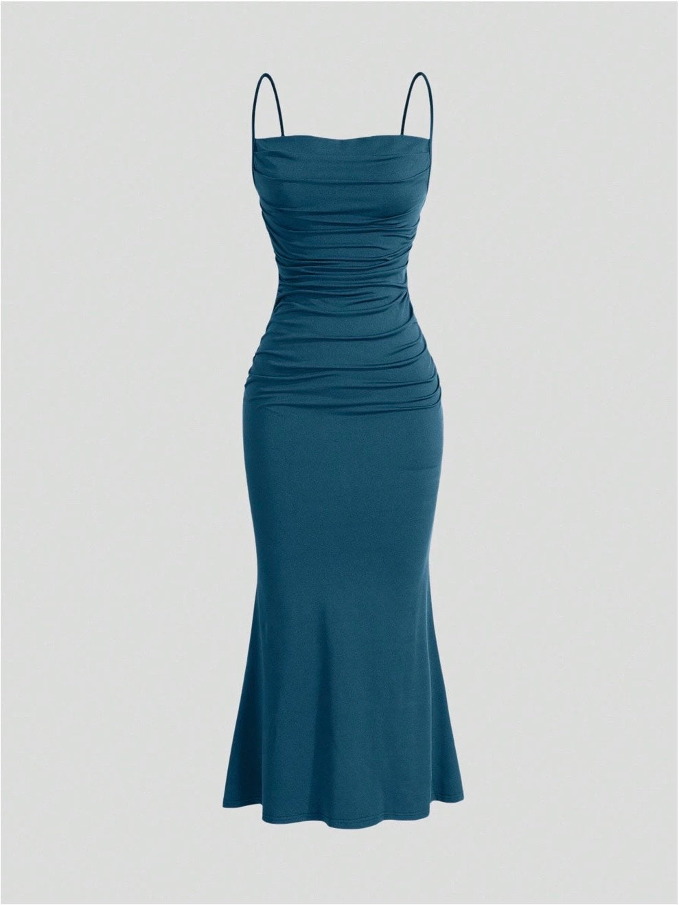Elegant Pleated Mermaid Cami Maxi Dress – Ruched Backless Slip Dress for Evening & Parties