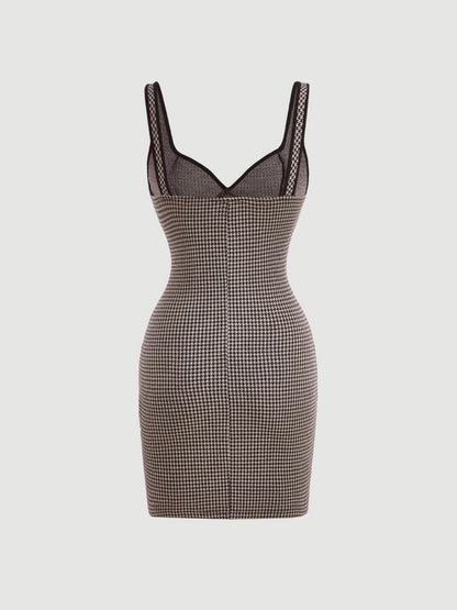 Trendy Houndstooth Bodycon Mini Dress | Sweetheart Neck1