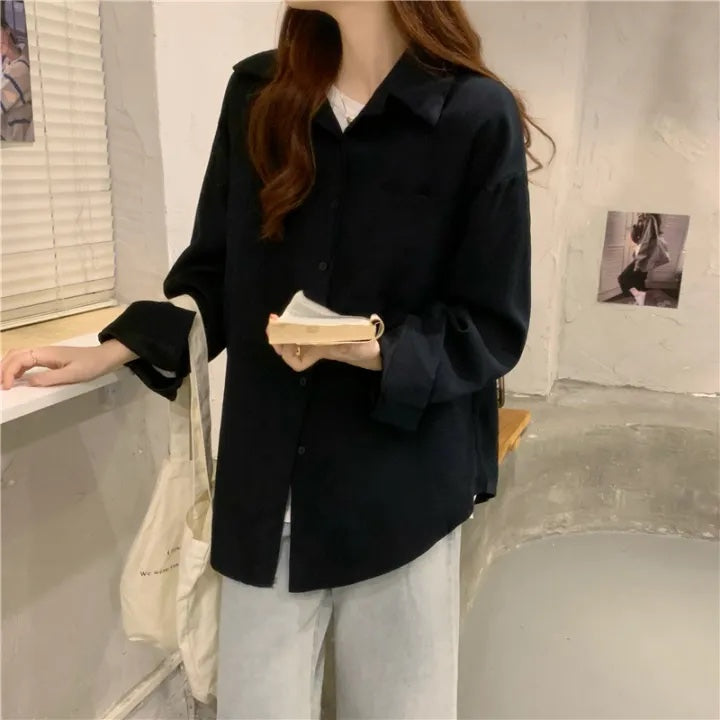 Oversized Cotton Shirt for Women | Casual Workwear | Plus Size S-5XL | Blue, White, Black