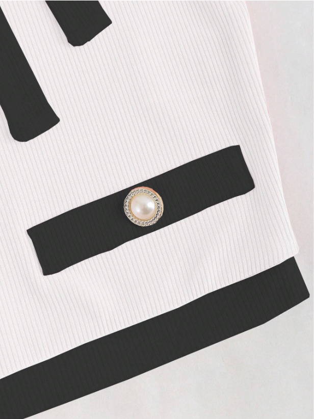 Women’s Contrast Color Slim Fit Graphic Tee – Button Detail Rib Knit Short Sleeve Casual T-Shirt in Pastel Shades