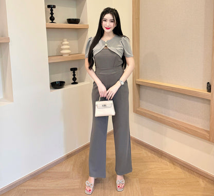Elegant Wool Wave Co-ord Set with Cropped Shrug & Wide-Leg Pants | Trendy Two-Piece Outfit