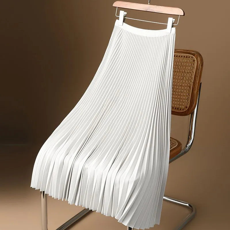 Pleated Satin A-Line Skirt