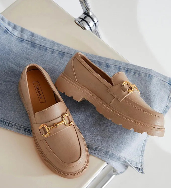 Chunky Rubber Loafers for Women – Trendy Slip-On Shoes with Gold Buckle