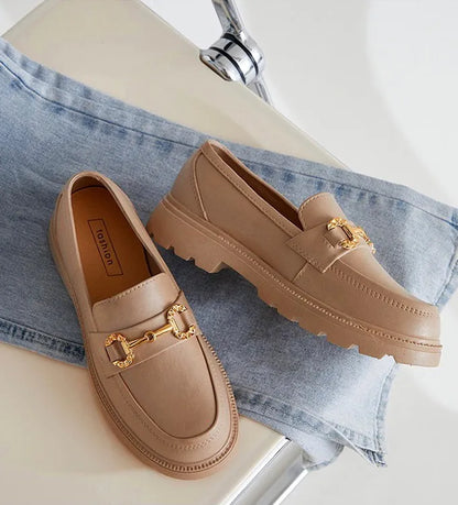 Chunky Rubber Loafers for Women – Trendy Slip-On Shoes with Gold Buckle