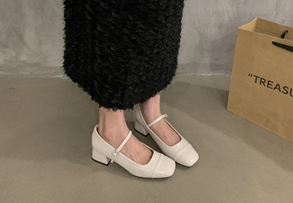 Trendy Mary Jane Block Heels for Women – Square Toe Rubber Sole Shoes
