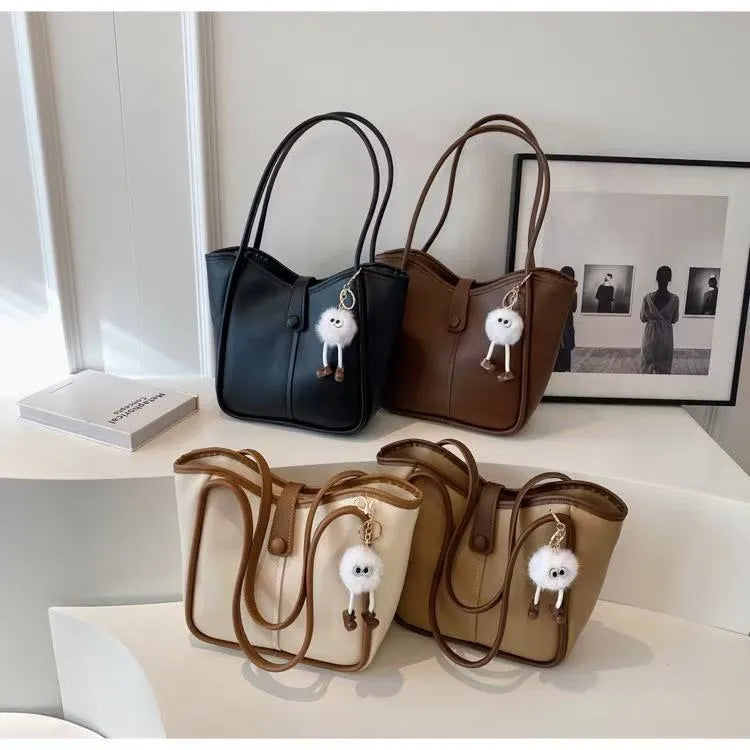 Minimalist Shoulder Bag – Classic Vintage Everyday Tote with Zipper & Large Capacity