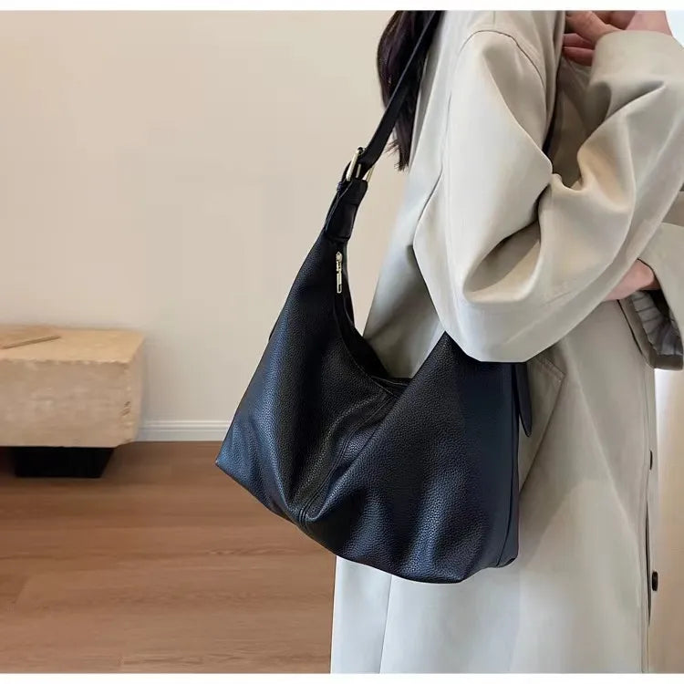Bucket Bag – Retro Solid Color Shoulder & Crossbody Handbag with Adjustable Strap