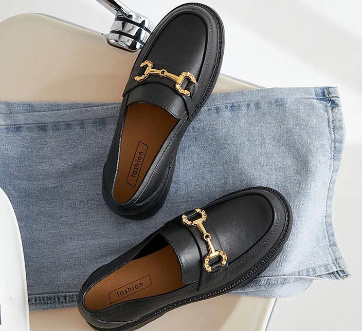 Chunky Rubber Loafers for Women – Trendy Slip-On Shoes with Gold Buckle