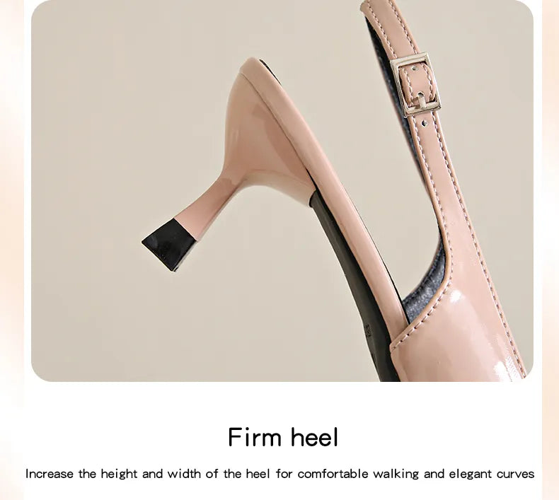 Elegant Pointed Toe Slingback Heels for Women – 3-Inch PU Leather Cone Heel Sandals