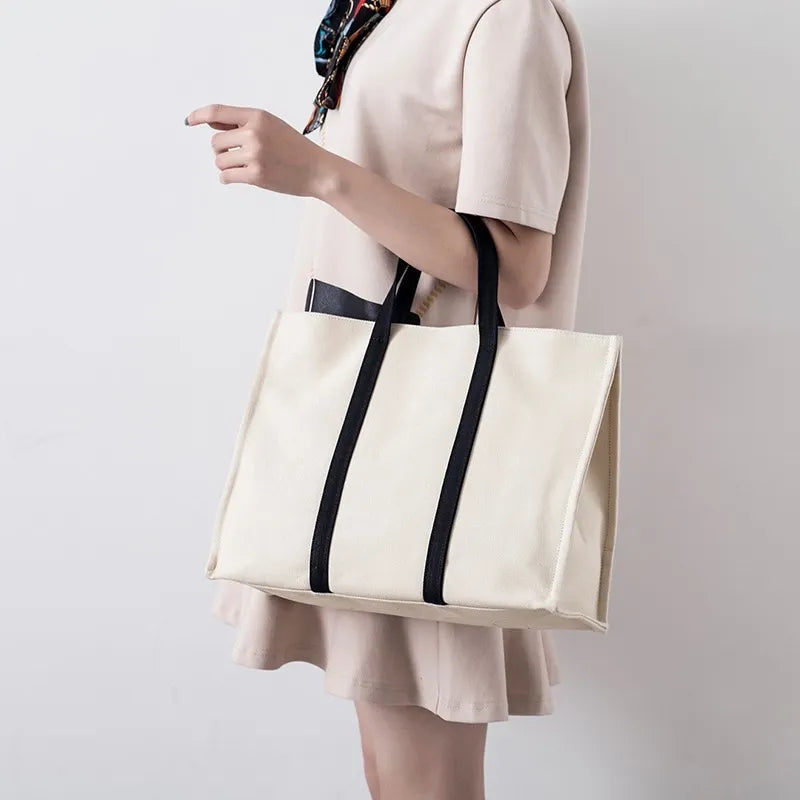 Minimalist Canvas Carryall Tote Bag – Large Work, Laptop & Everyday Shoulder Handbag