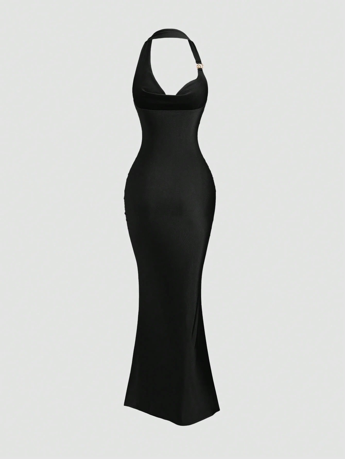black spaghetti strap belted long dress with a slim fit vintage silhouette and adjustable straps for women by Fashzeo.