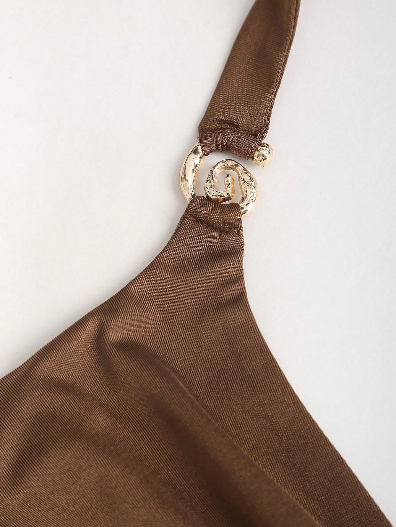 brown spaghetti strap belted long dress with a slim fit vintage silhouette and adjustable straps for women by Fashzeo.
