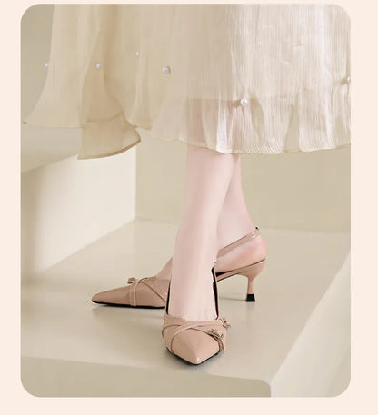 Elegant Pointed Toe Slingback Heels for Women – 3-Inch PU Leather Cone Heel Sandals