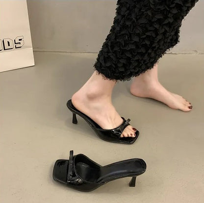 Elegant 2-Inch Bowknot Heels for Women – Open-Toe Slip-On Sandals
