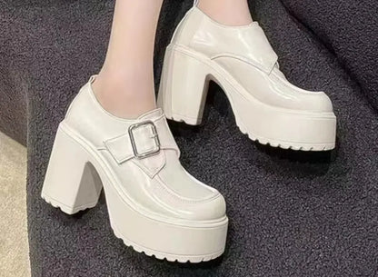 Chunky Mary Jane Platform Heels for Women – Faux Leather 3-Inch Block Heels