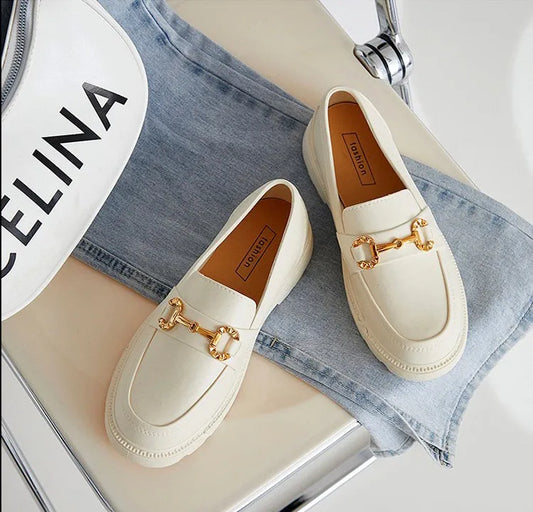 Chunky Rubber Loafers for Women – Trendy Slip-On Shoes with Gold Buckle