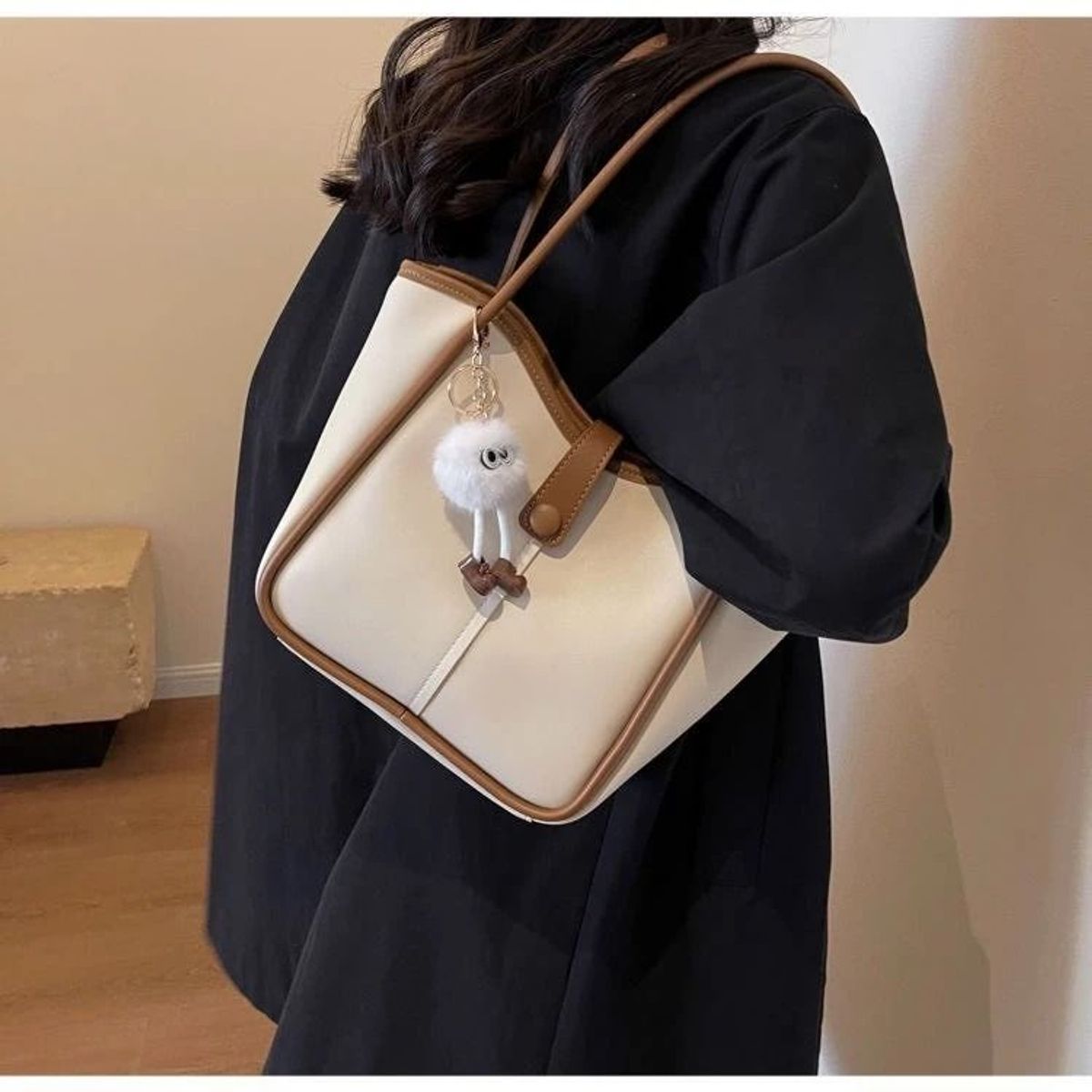 Minimalist Shoulder Bag – Classic Vintage Everyday Tote with Zipper & Large Capacity