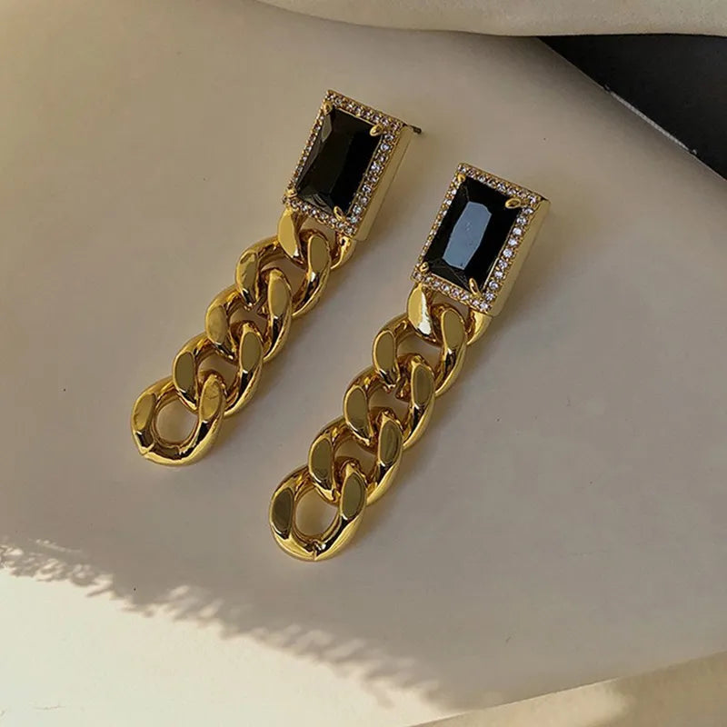 Gold-Tone Chunky Chain Necklace & Drop Earrings Set for Women – Statement Fashion Jewelry