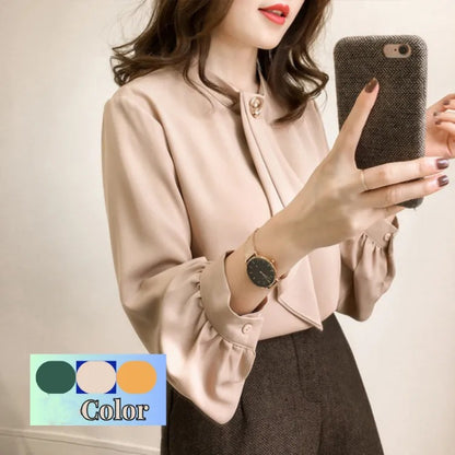 Chic Chiffon Office Shirt with Built-In Tie | 3/4 Sleeve Formal Workwear Blouse