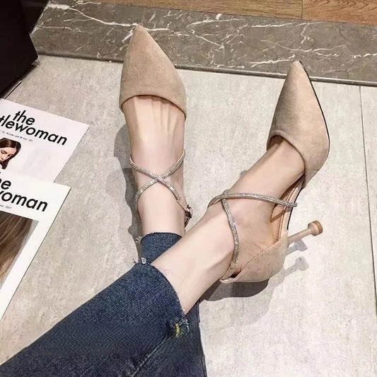Pointed Toe Diamond Strap Stiletto Heels – Elegant 3-Inch Slip-On Pumps for Women