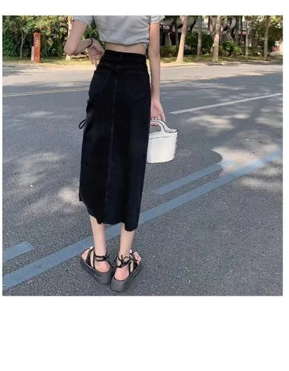 Denim Midi Skirt with Side Slits