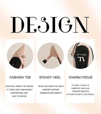Elegant Pointed Toe Slingback Heels for Women – 3-Inch PU Leather Cone Heel Sandals