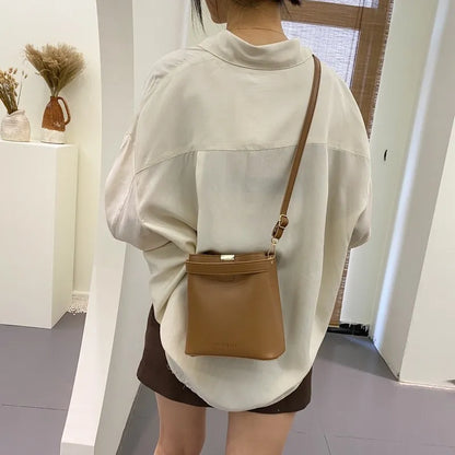 Trendy PU Leather Bucket Bag – Minimalist Shoulder, Crossbody & Handbag | Solid Color, Large Capacity