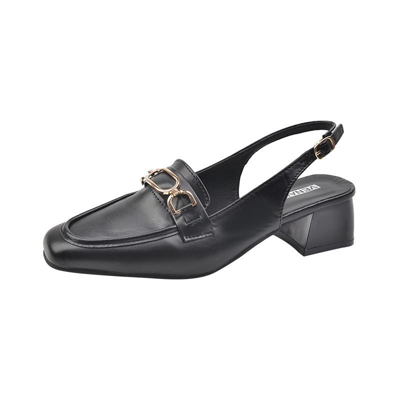 Women’s Square Toe Block Heels – Low 5cm PU Leather Slingback Sandals for Office & Daily Wear