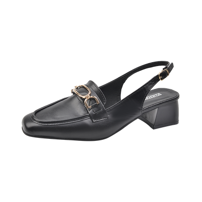 Women’s Square Toe Block Heels – Low 5cm PU Leather Slingback Sandals for Office & Daily Wear