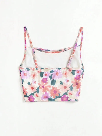 Y2K Floral Mesh Strappy Crop