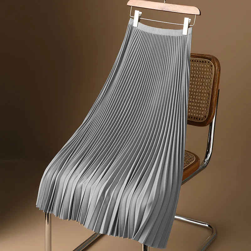 Pleated Satin A-Line Skirt